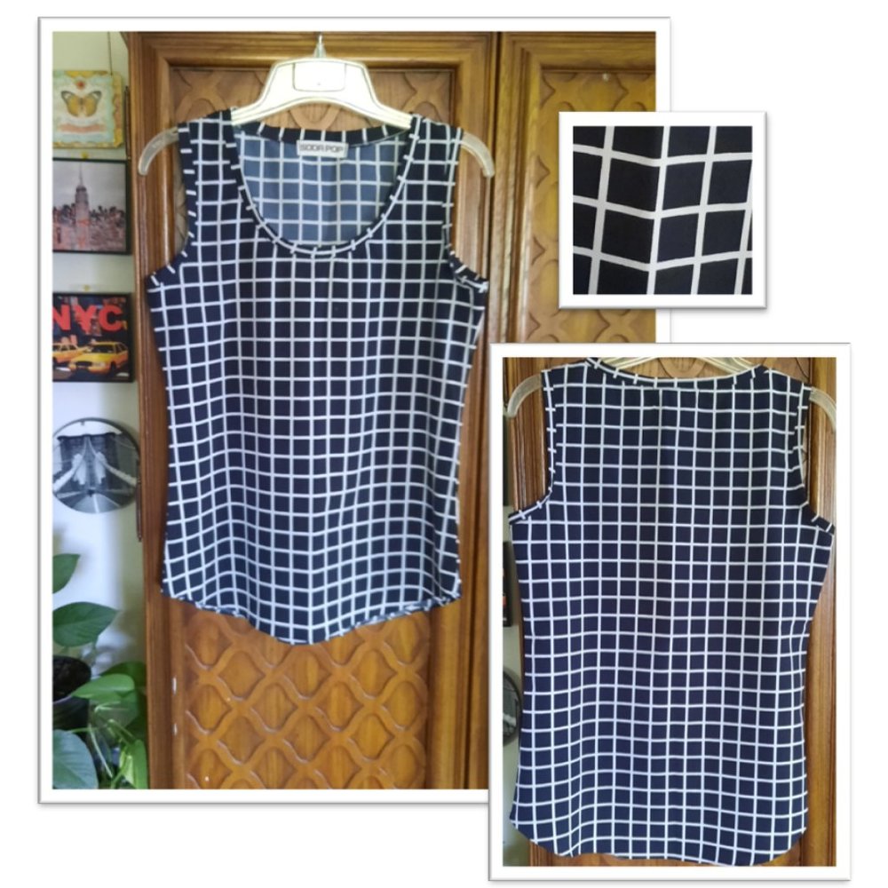 3/$15 Soda Pop Window-Pane Grid Tank Blouse - White/Black Size XS